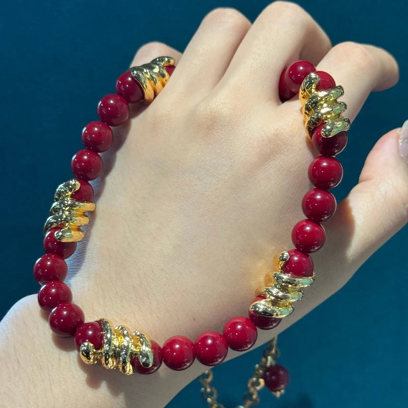 Vintage Spiral Red Glaze Beaded Choker Necklace