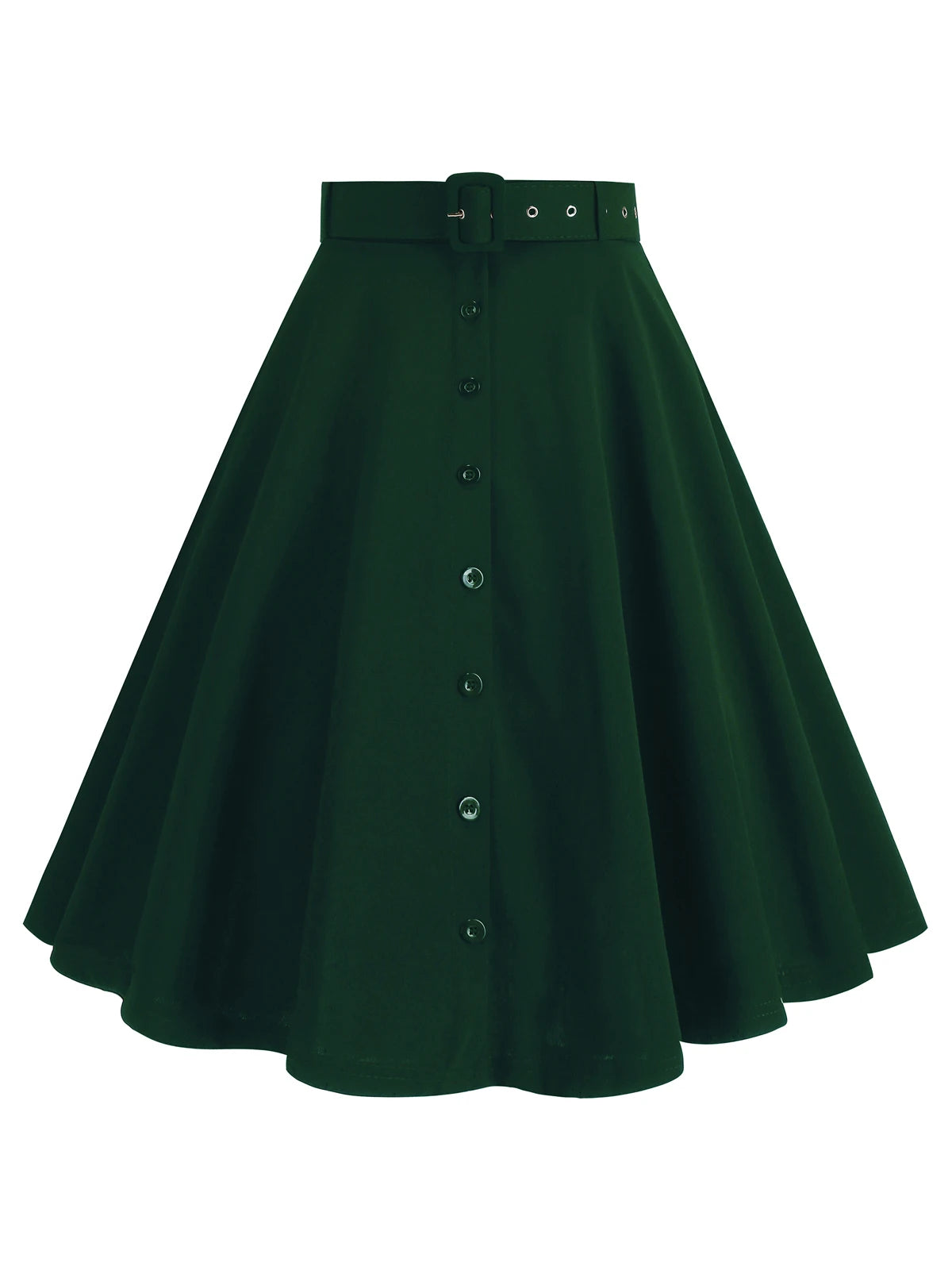 Vintage A-Line Button-Front Pleated Midi Skirt with Belt and Pockets
