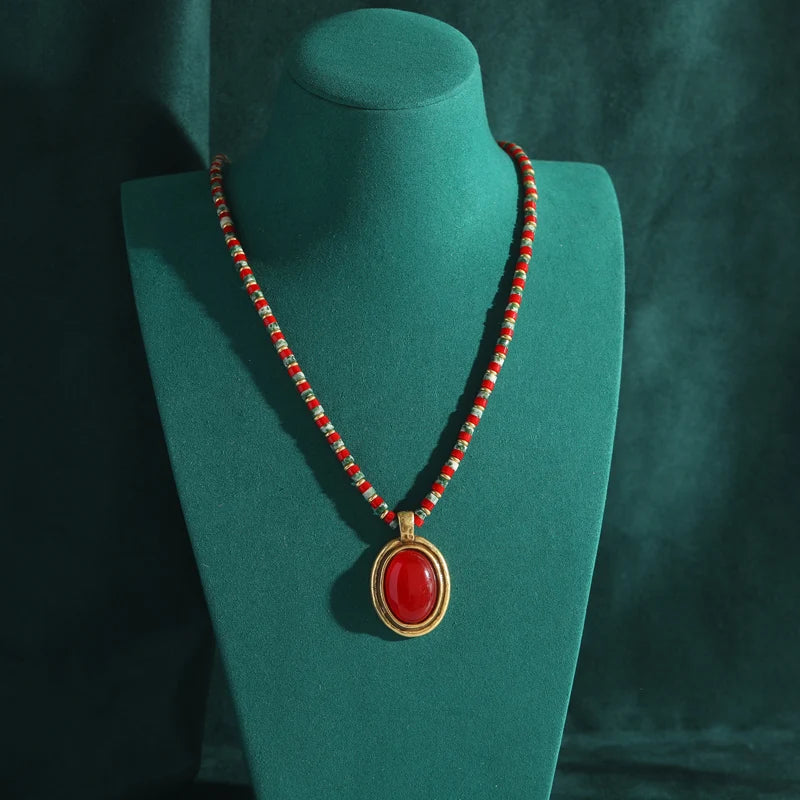 Vintage Red Beads Pendant Necklace – Folk & Dynasty & Ancestral Glamour