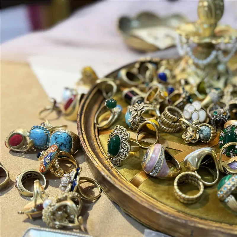 Edwardian Leaf Motif Ring – Gold-Plated with Square Blue Stone