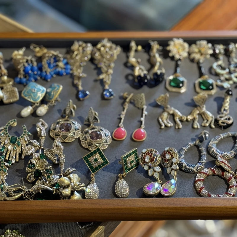 Vintage Red Water Drop Earrings with Natural Stone