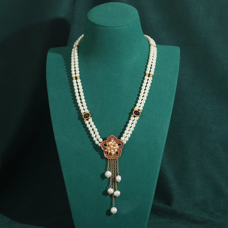 Vintage Plum Blossom Pearl Pendant Necklace – Edwardian & Garden Elegance