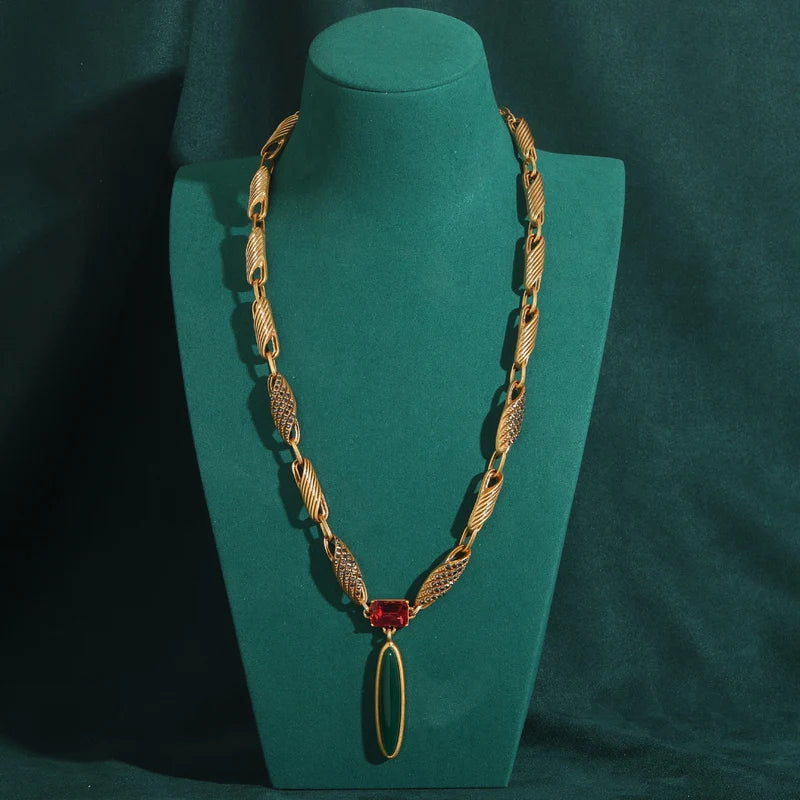 Vintage Green Willow Leaf Pendant Necklace with Crystal Accent