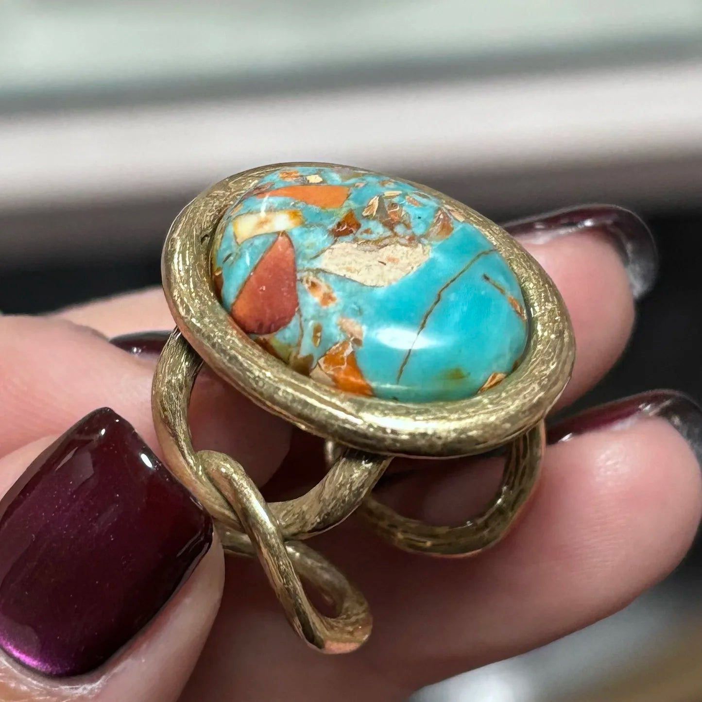 Boho Rococo Nautical Map Jewelry Set – Oval Stone Pendant, Earrings & Ring in Antique Copper