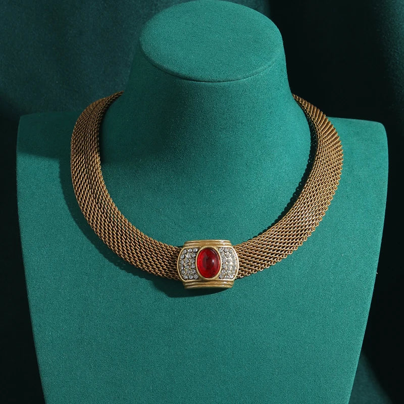 Vintage Crown Red Glaze Choker Necklace