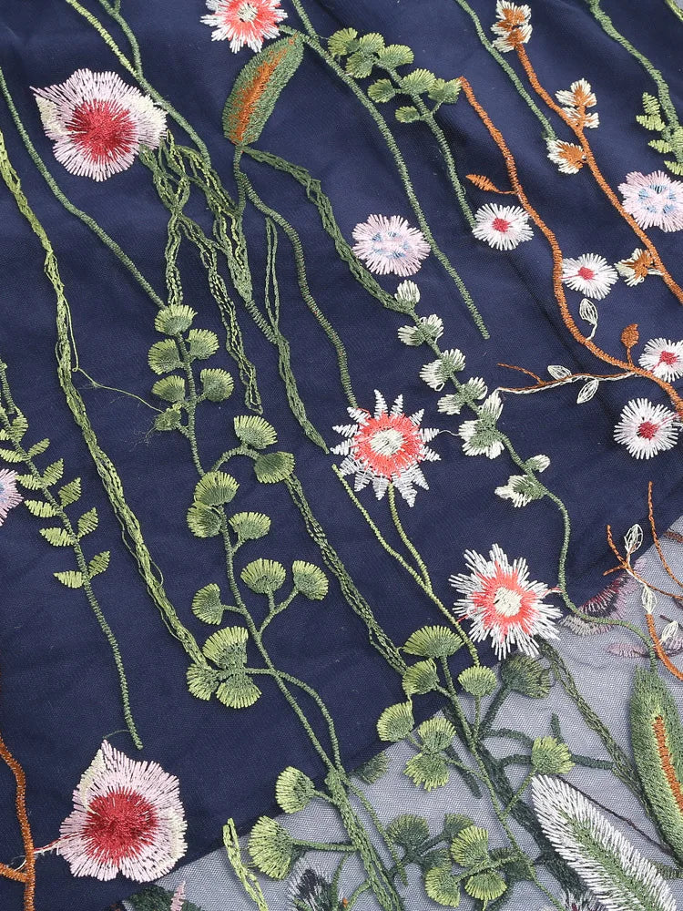 Enchanted Garden Embroidered Tulle Midi Skirt - Whimsical Floral Elegance