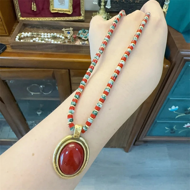 Vintage Red Beads Pendant Necklace – Folk & Dynasty & Ancestral Glamour