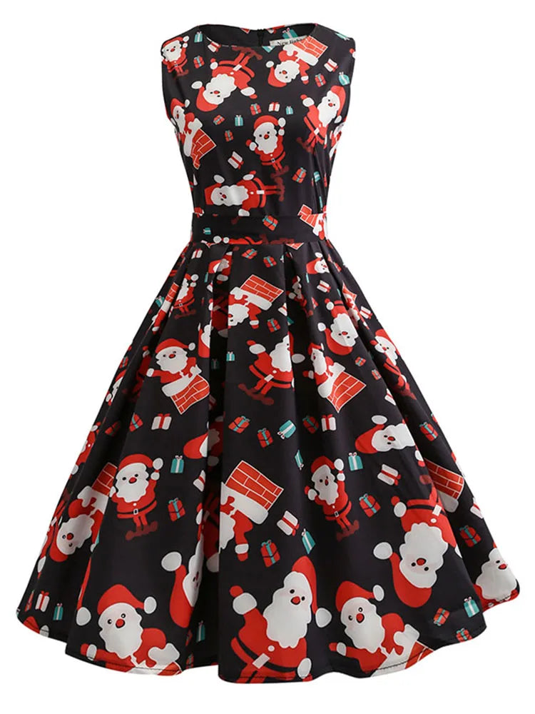 Vintage Christmas Print Dress — 1950s-Inspired