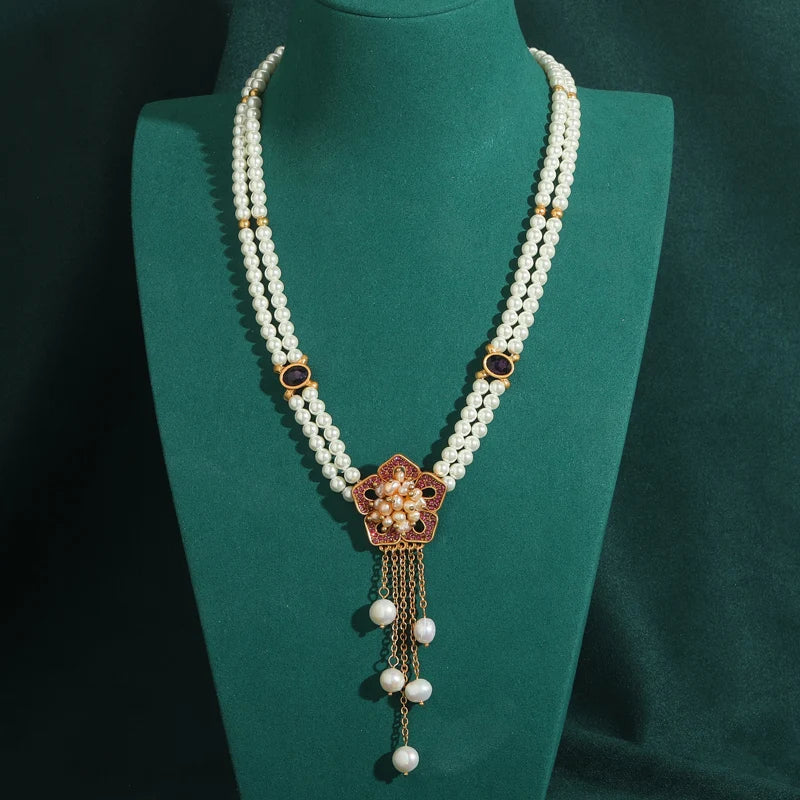 Vintage Plum Blossom Pearl Pendant Necklace – Edwardian & Garden Elegance