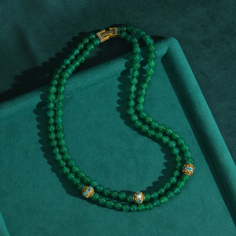 Emerald Agate Layered Necklace – Vintage-Inspired Jade Garden Revival