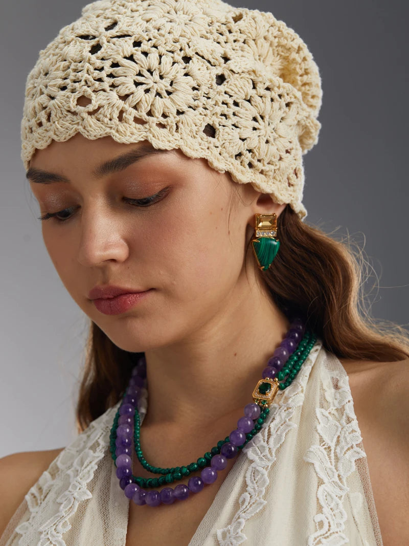 Vintage Green Malachite Beads Necklace – Layered Earth & Crystal Charm