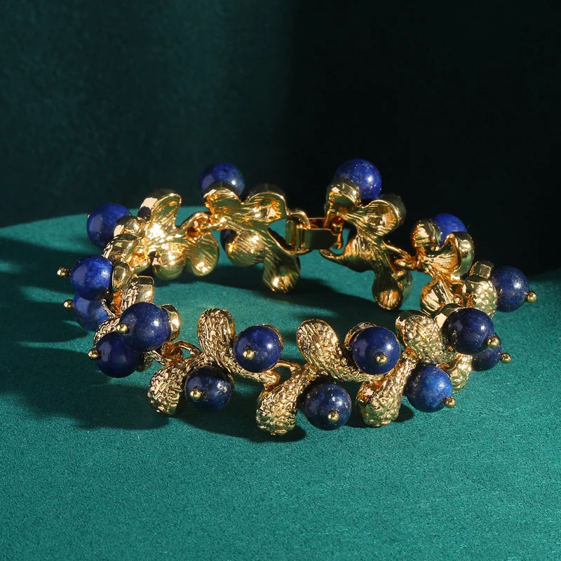 Vintage Lapis & Gold Cluster Cuff – 18K Gold-Plated