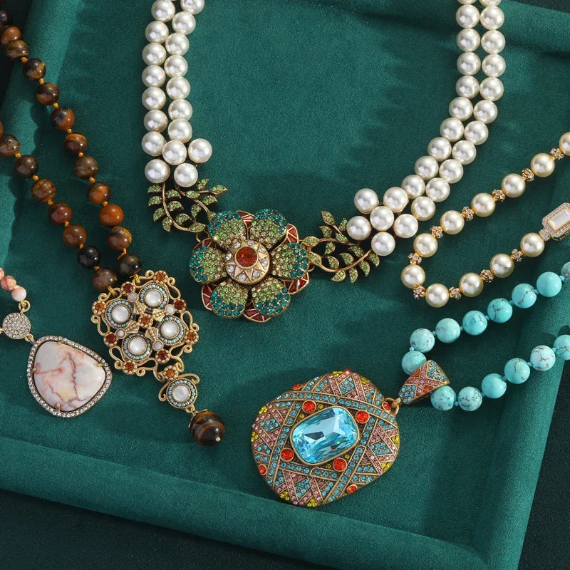 Vintage Gold Pearl & Rhinestone Choker Collar Necklace