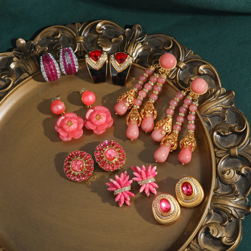 Vintage Pink Crystal Stud Earrings – Bold Glamour