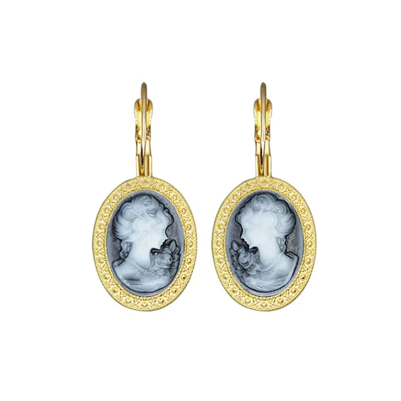 Lady Queen Cameo Drop Earrings (1890s Inspired)