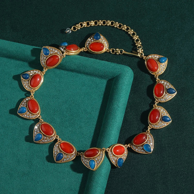 Vintage Red Agate Collar Choker Necklace