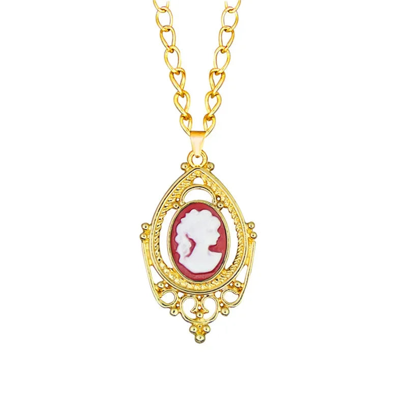 Victorian Red Cameo Pendant Necklace (1890s Inspired)