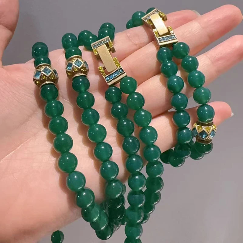 Emerald Agate Layered Necklace – Vintage-Inspired Jade Garden Revival