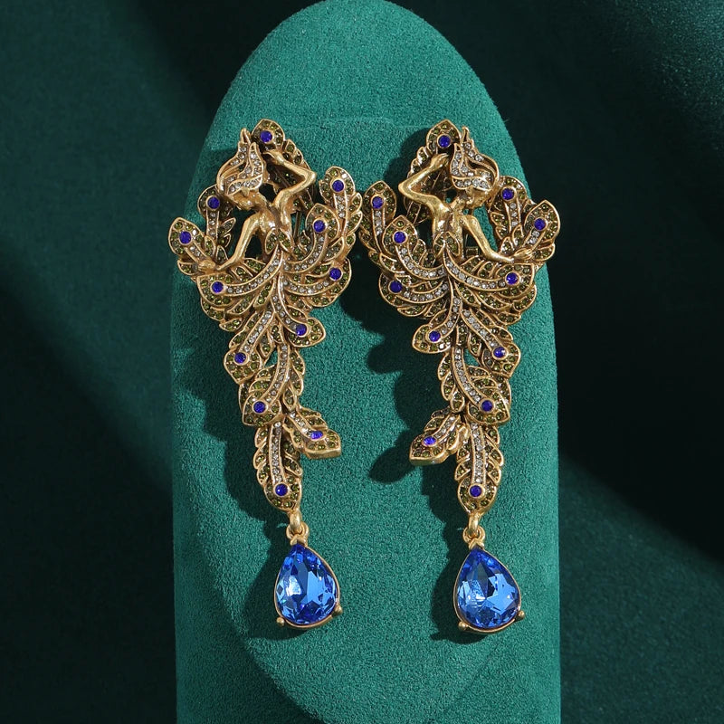 Vintage Ballet Girl Blue Crystal Drop Earrings