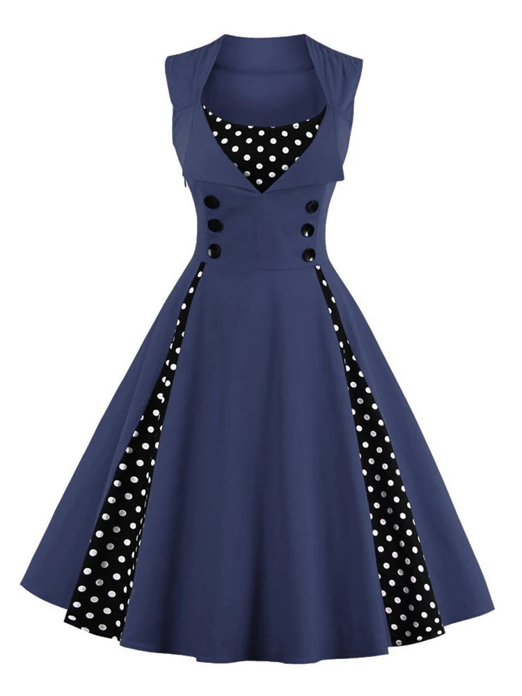 The 'Rockabilly Rendezvous' 1950s Swing Dress - Polka Dot Accent Vintage Midi