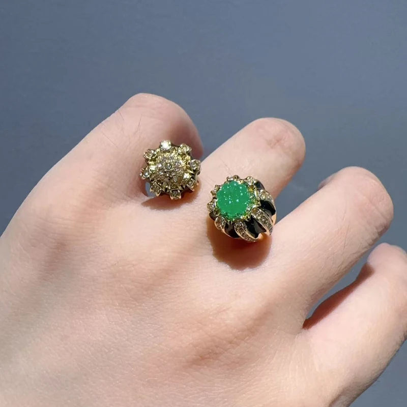 Vintage Green Glaze Pumpkin Gold-Plated Statement Ring – Adjustable