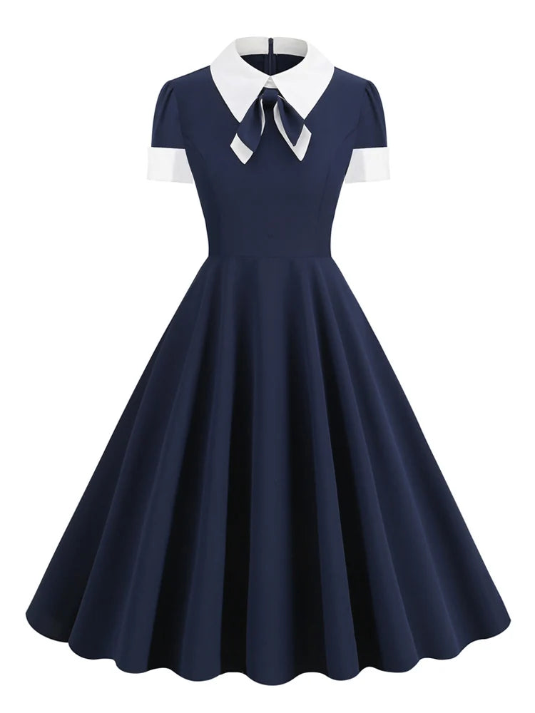 Sophisticated Siren 1950s Sailor Collar Swing Dress