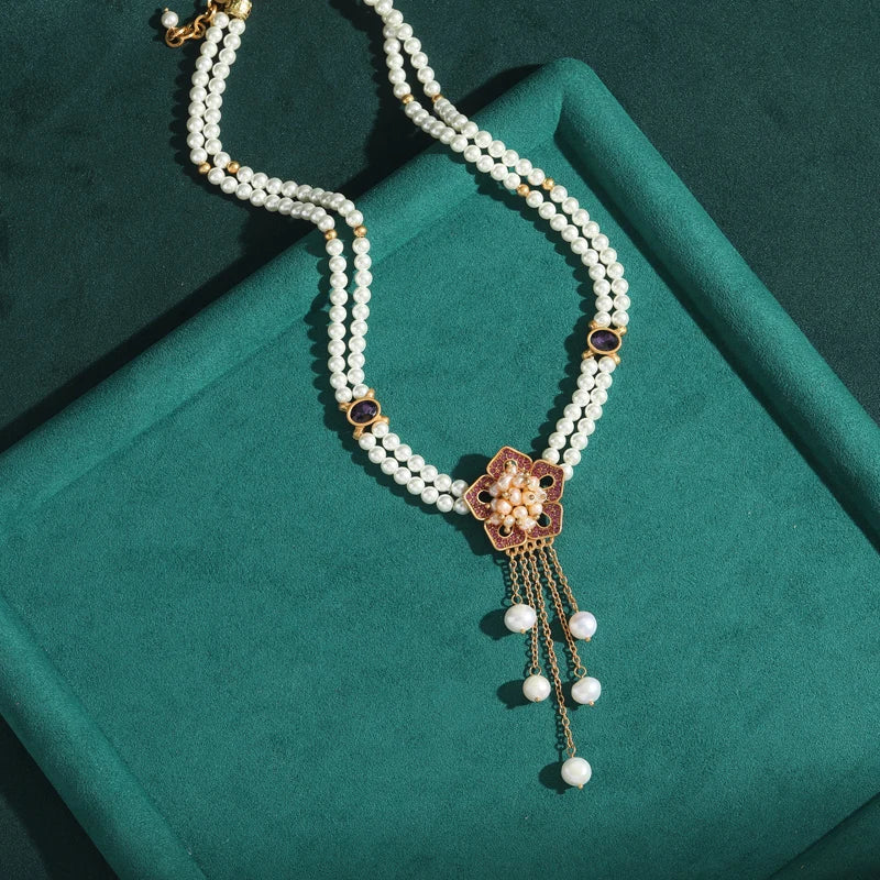 Vintage Plum Blossom Pearl Pendant Necklace – Edwardian & Garden Elegance