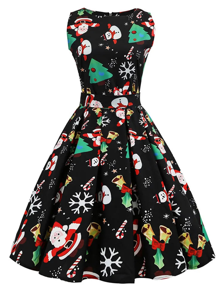 Vintage Christmas Print Dress — 1950s-Inspired