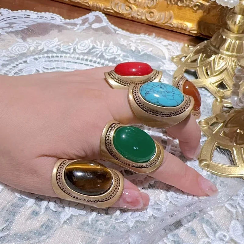 Vintage French Oval Statement Rings – Bold Color & Cinematic Chic