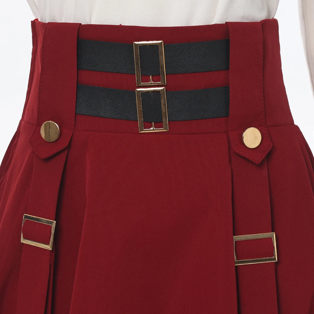 "Iron Petal" High-Waisted Buckle Skirt