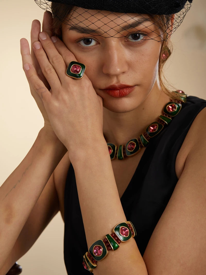 Vintage Square Christmas Jewelry Set – Boho Holiday Glam