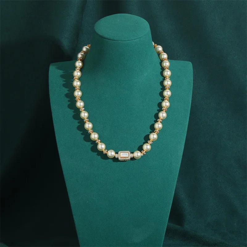 Vintage Gold Pearl & Rhinestone Choker Collar Necklace