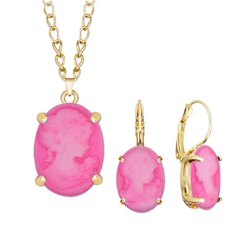 Lady Queen Cameo Jewelry Set – Necklace &amp; Earrings (1890s Inspired)