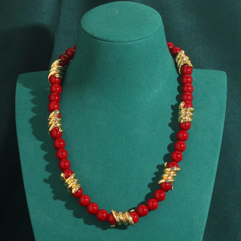 Vintage Spiral Red Glaze Beaded Choker Necklace
