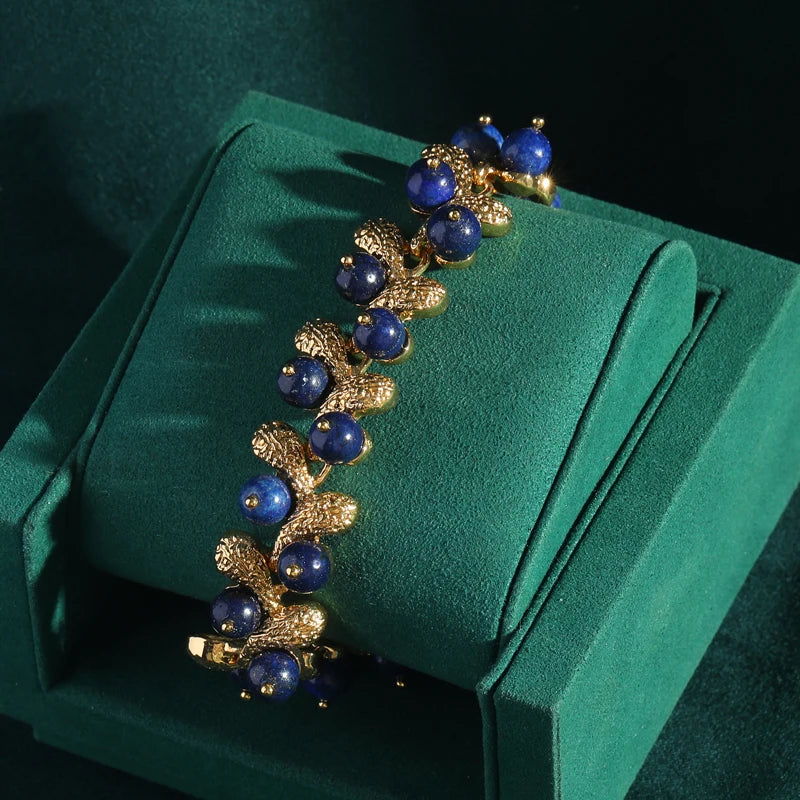 Vintage Lapis & Gold Cluster Cuff – 18K Gold-Plated
