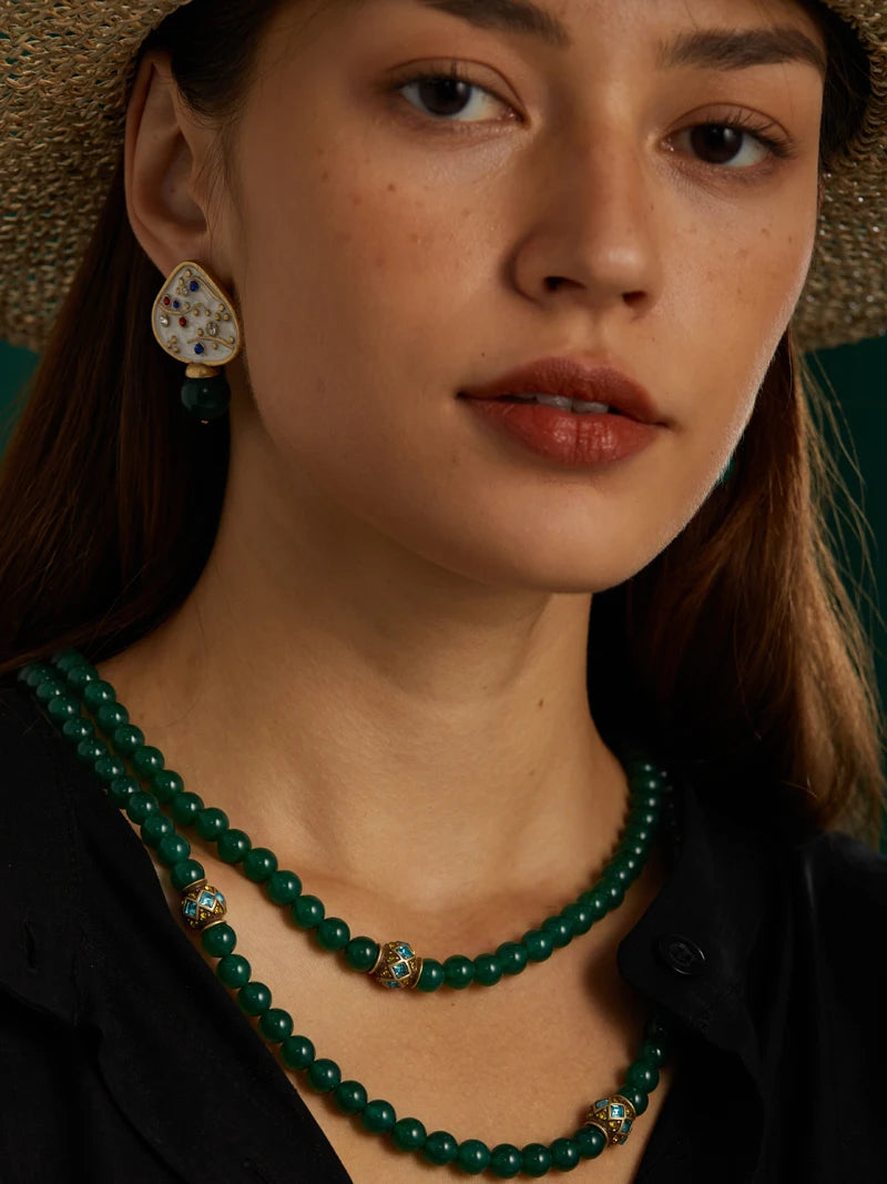 Emerald Agate Layered Necklace – Vintage-Inspired Jade Garden Revival