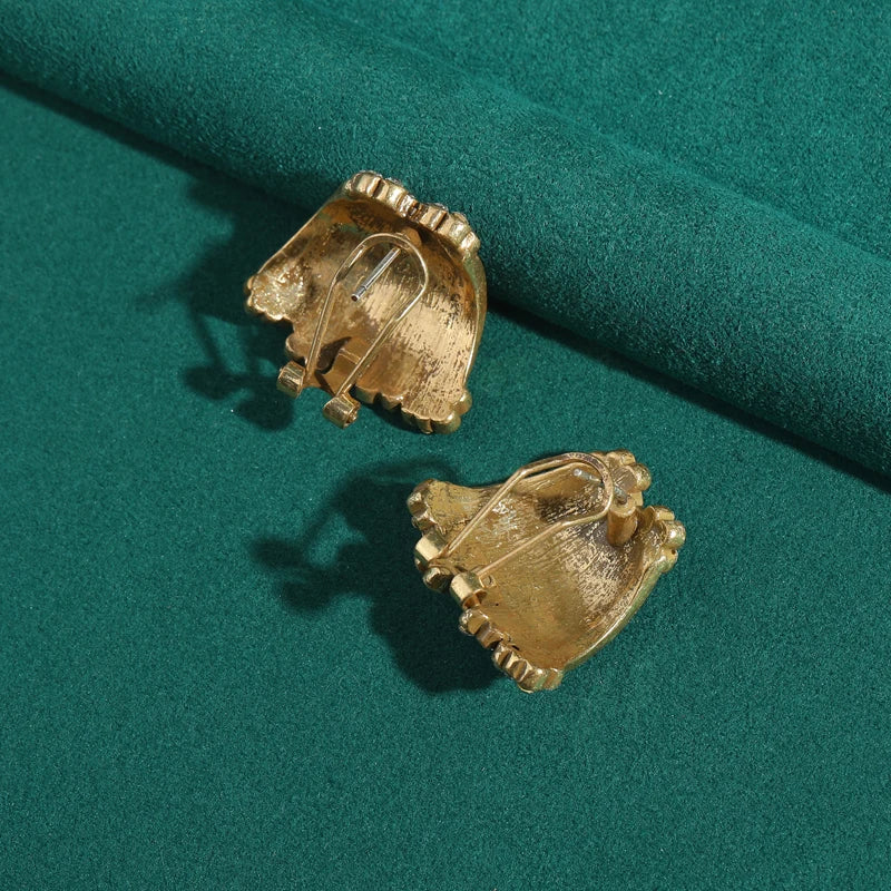 Vintage White Floral Fan Earrings – 1980s Power Glam with Striped Detailing