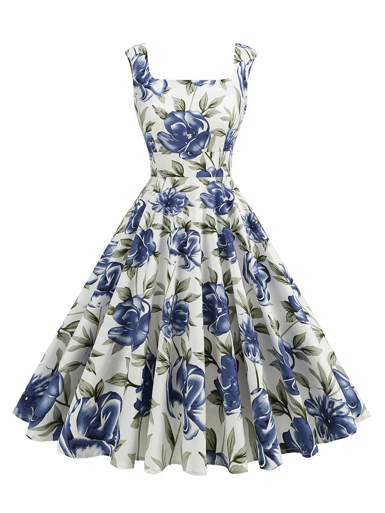 Vintage Charm Lemon Print A-Line Swing Dress