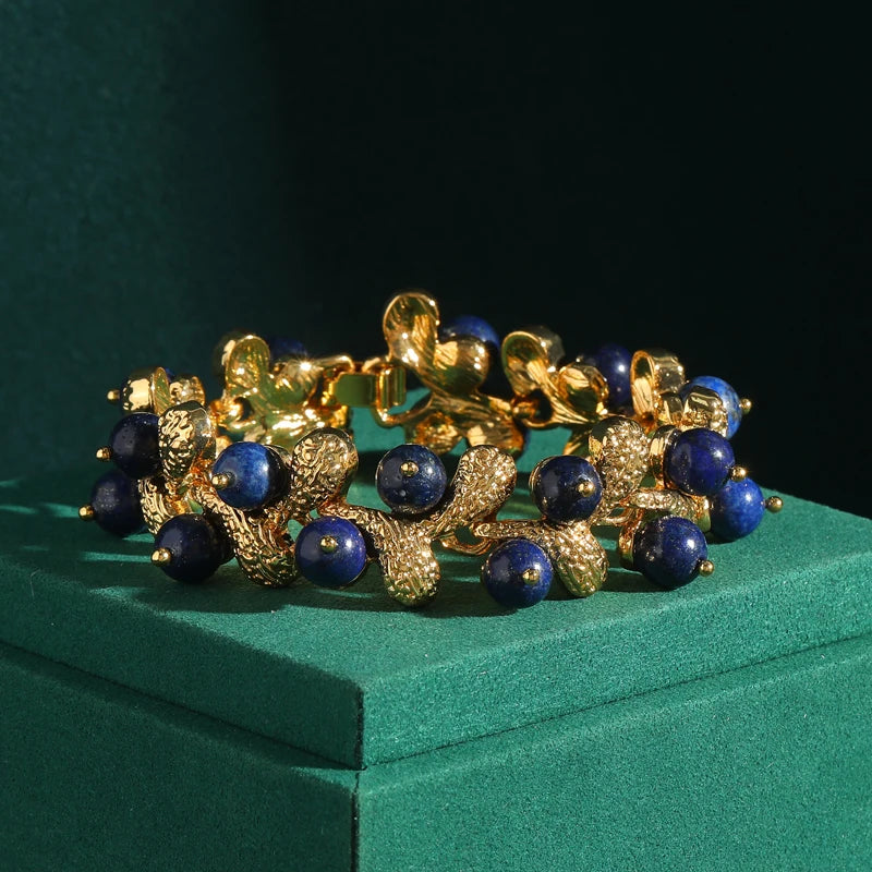 Vintage Lapis & Gold Cluster Cuff – 18K Gold-Plated