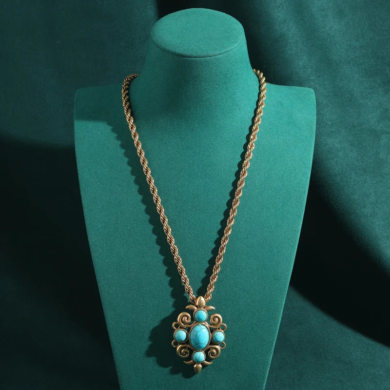 Vintage Turquoise Charm Pendant Necklace – Art Deco & Symbolic Elegance