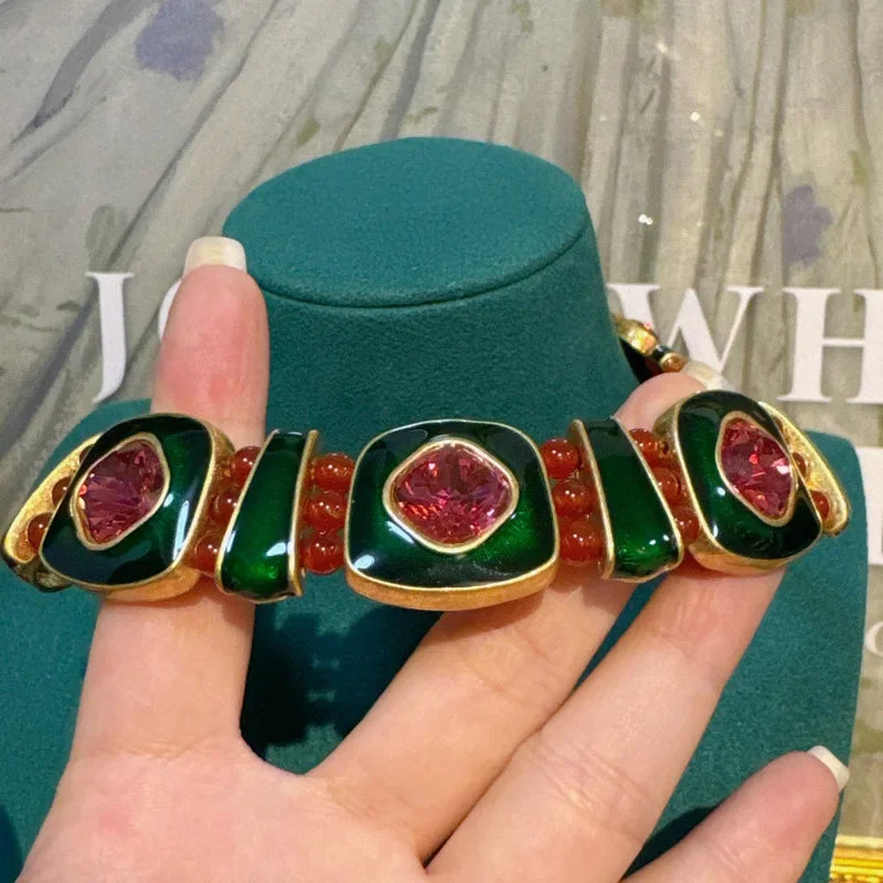 80s Power Glam Pink Crystal Square Stud Earrings – Enamel Sugar Statement Pair