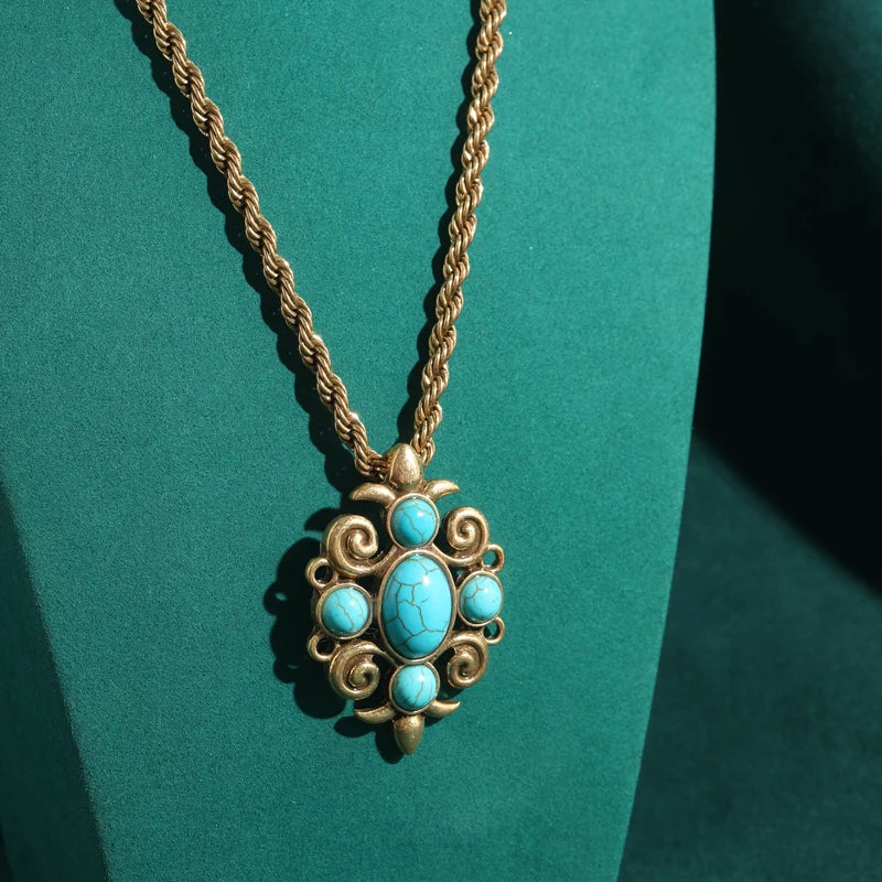 Vintage Turquoise Charm Pendant Necklace – Art Deco & Symbolic Elegance