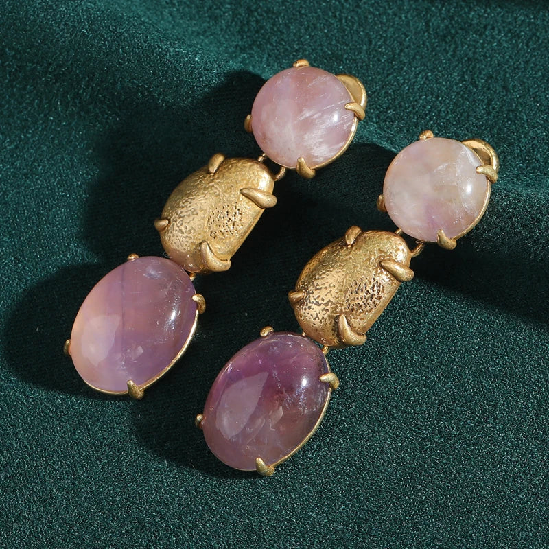 Retro Hollywood Grape Purple Drop Earrings – Cat Eye Glass & Waterdrop Statement Pair