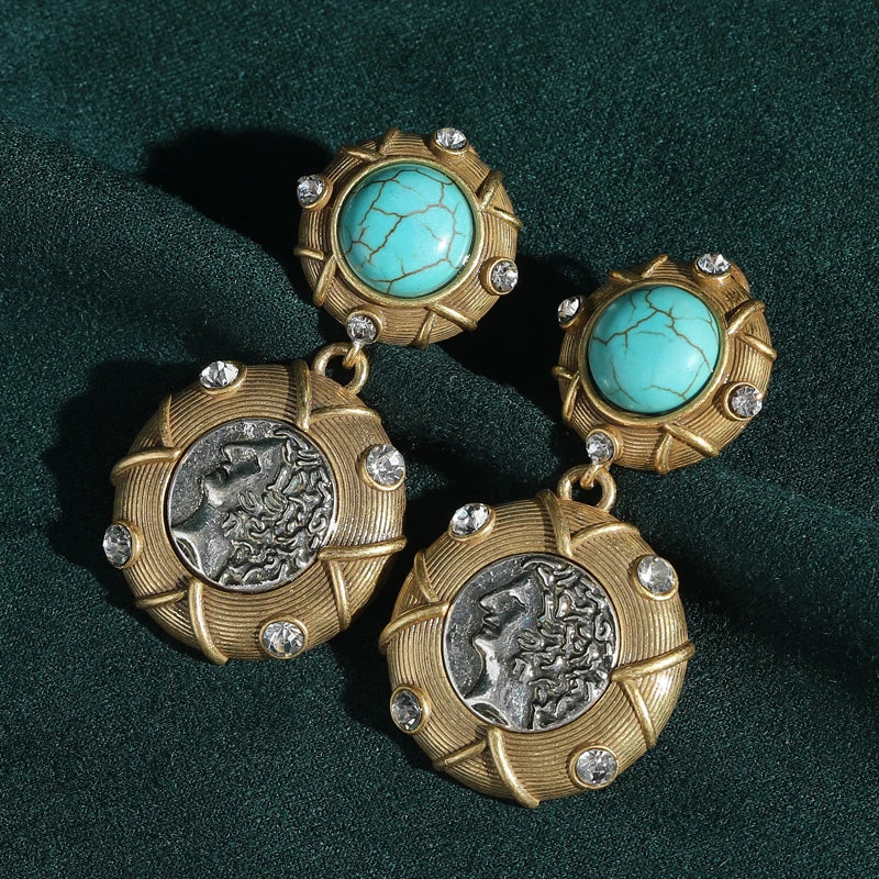 Vintage Turquoise Coin Drop Earrings – Classical Luxe