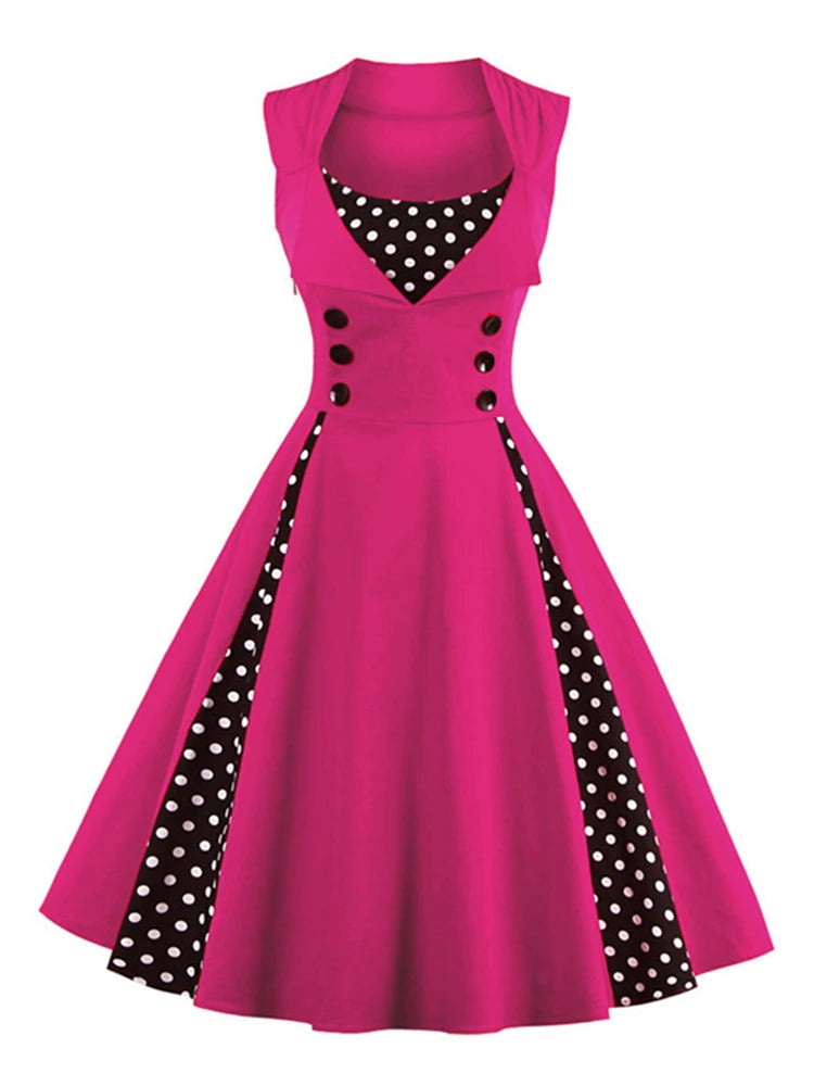 The 'Rockabilly Rendezvous' 1950s Swing Dress - Polka Dot Accent Vintage Midi