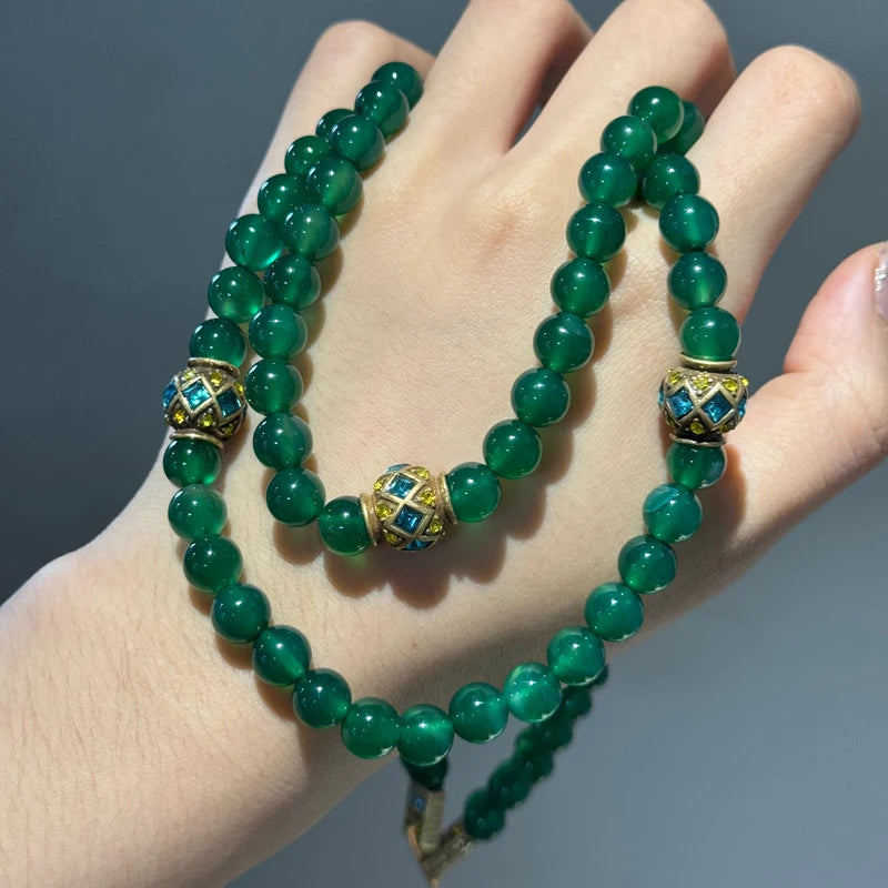 Emerald Agate Layered Necklace – Vintage-Inspired Jade Garden Revival