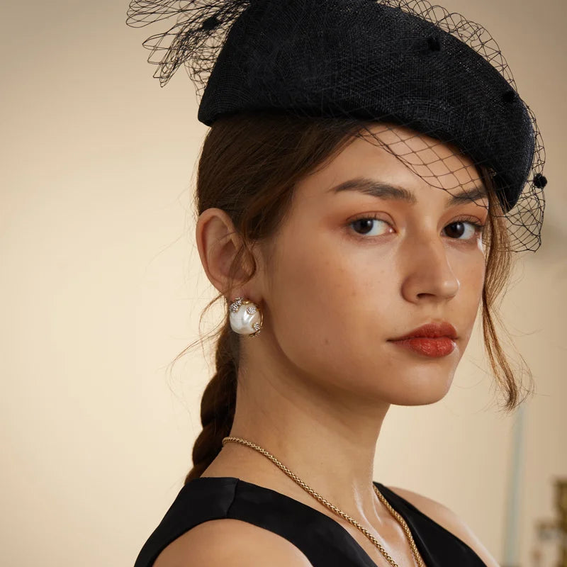 Baroque Revival Shell Bulb Earrings – Large Freshwater Pearl Studs with Spiral Clasp