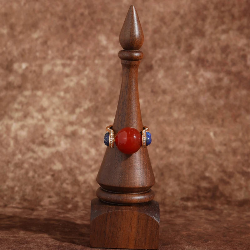 Vintage Carnelian & Lapis Orb Ring – 18K Gold-Plated