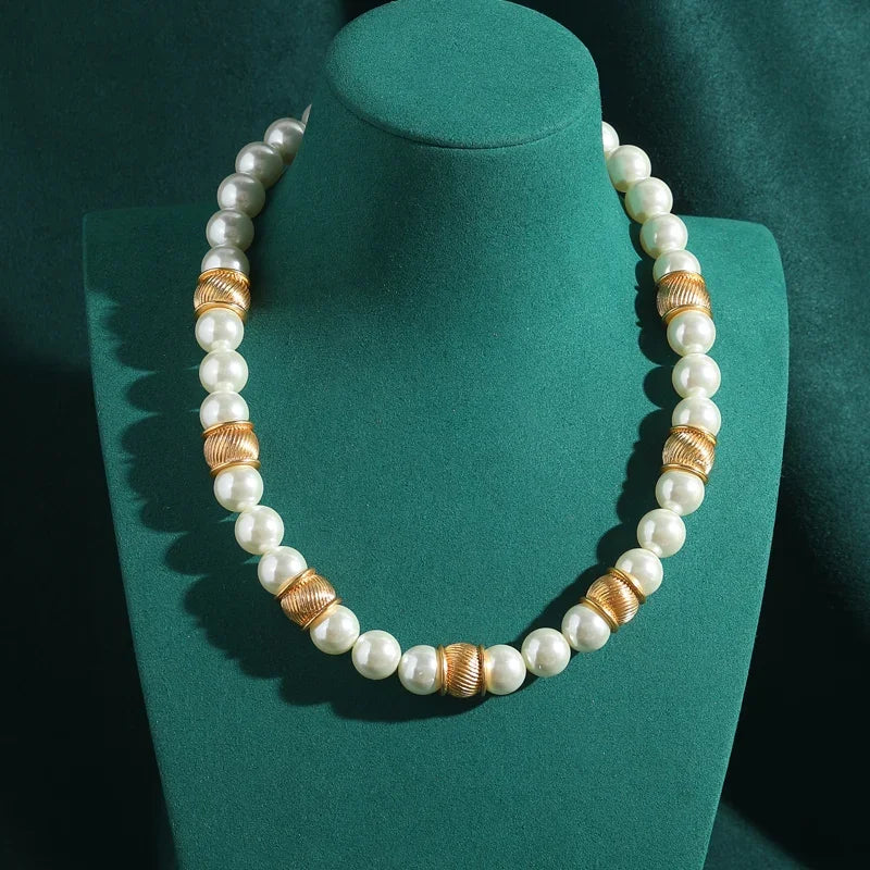Luxury Freshwater Pearl Choker Necklace with Hammered Gold Beads