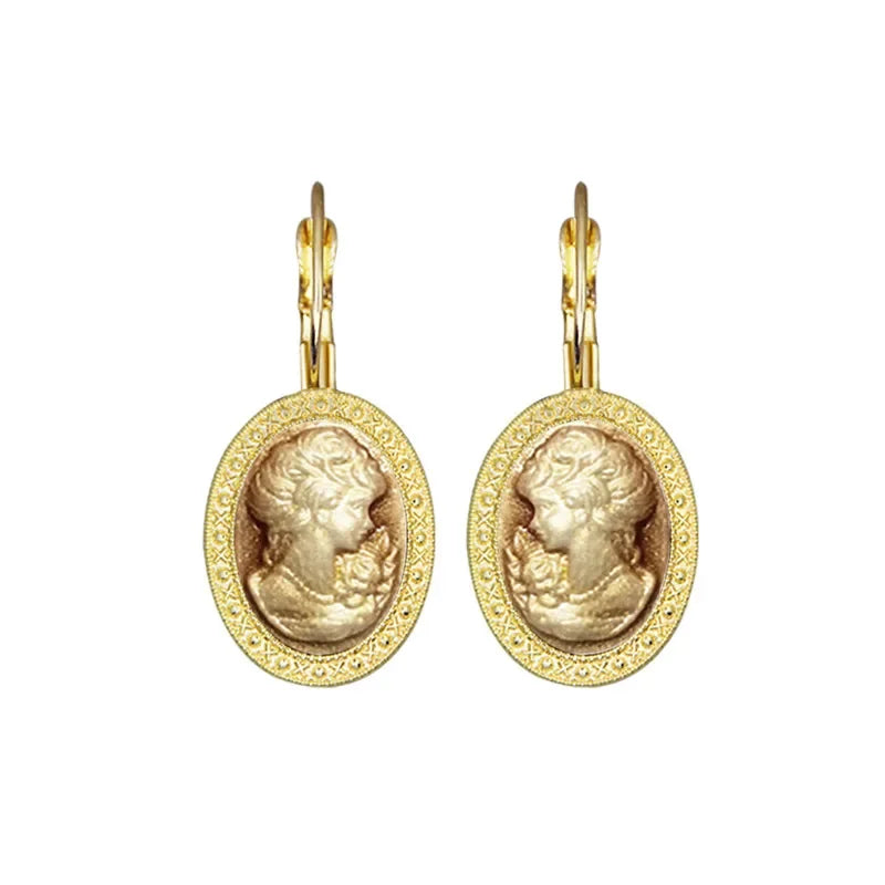 Lady Queen Cameo Drop Earrings (1890s Inspired)